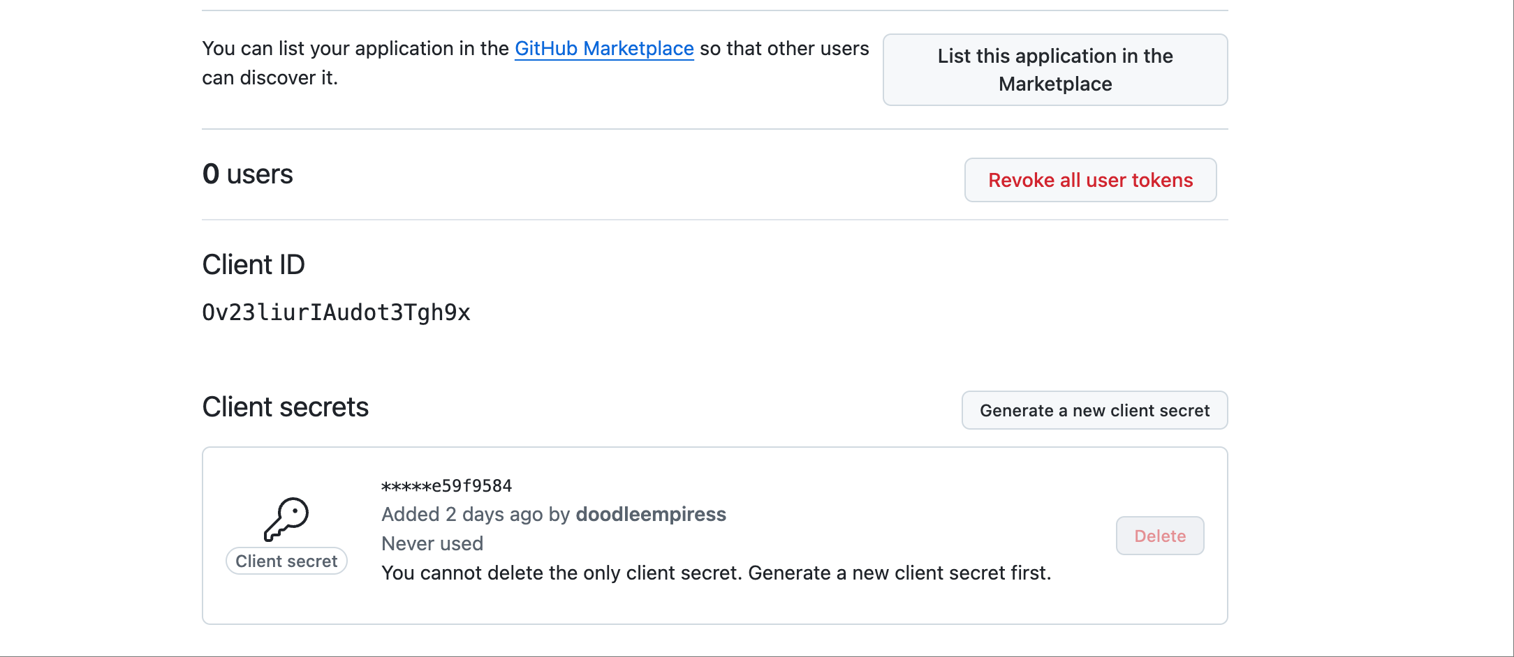 GitHub OAuth App配置信息获取页面